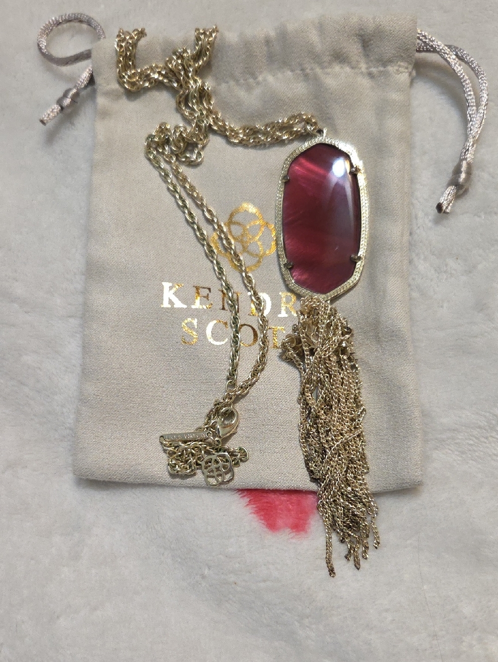 Kendra Scott Gold Tassel Necklace with Maroon Stone